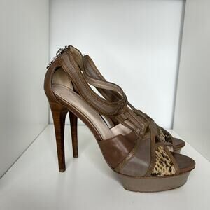 ELIE TAHARI High Heels Womens Size 37.5 Neutral Leather Snakeskin Baddie MobWife